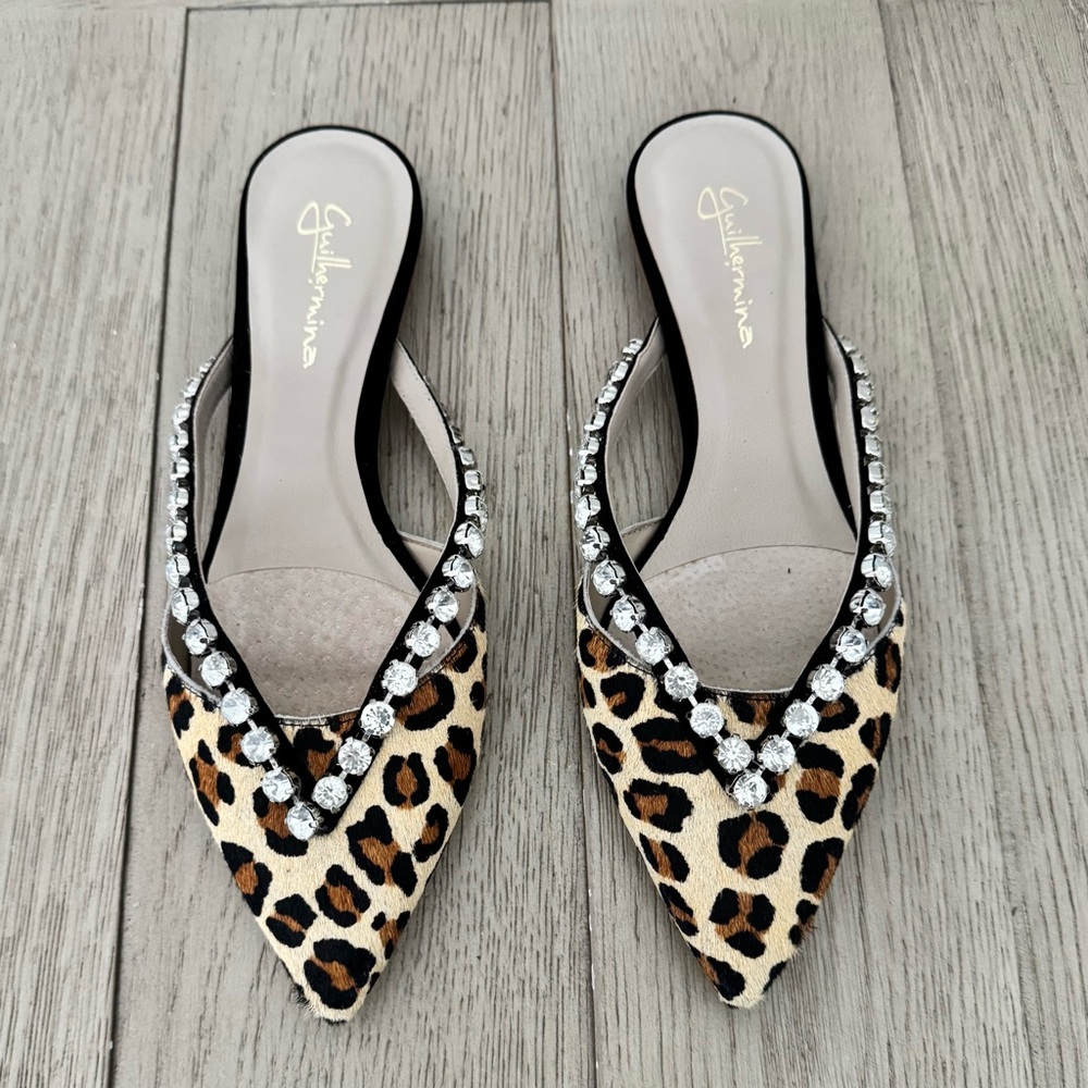 Guilhermina Leopard Embellished Pony Hair Flats- Never Worn
